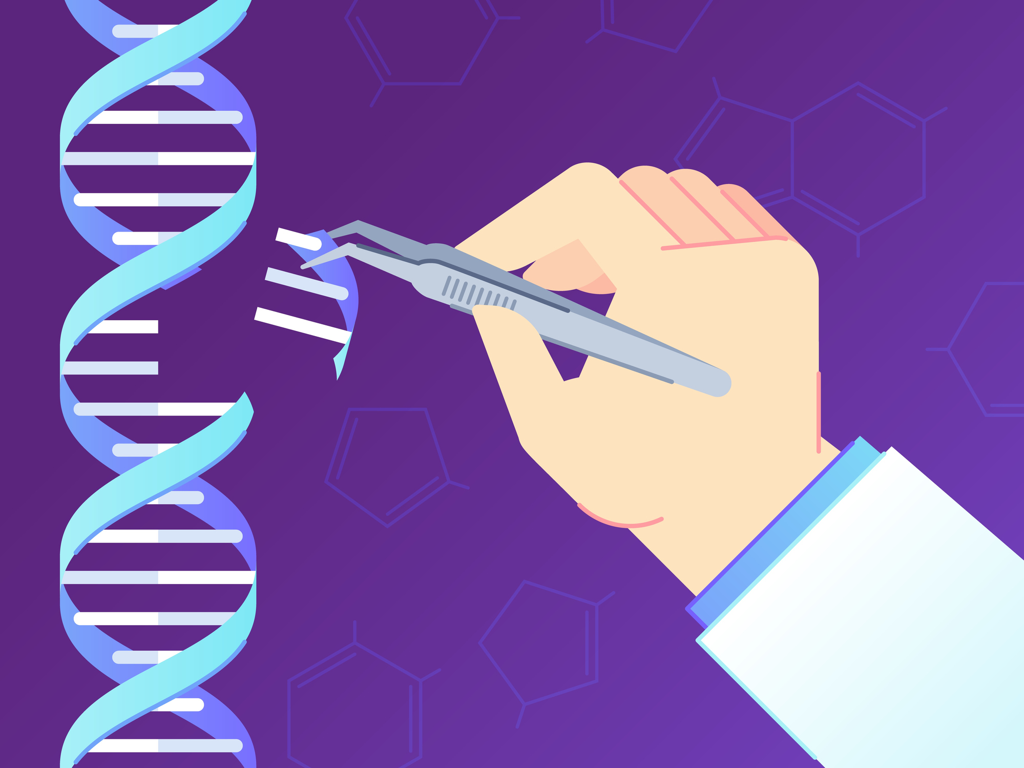 CRISPR CAS9 Gene editing tool. Genome edits, human dna genetic engineering and DNA code vector illustration